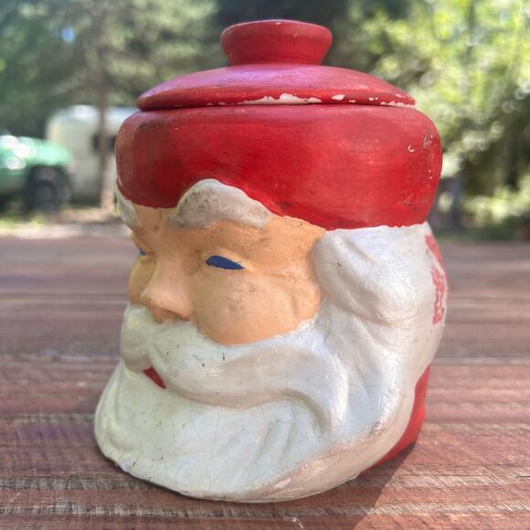 Vintage 1970s Hand Painted Santa Claus Candy Jar 6" Ceramic Christmas Decor OOAK - Picture 2 of 16